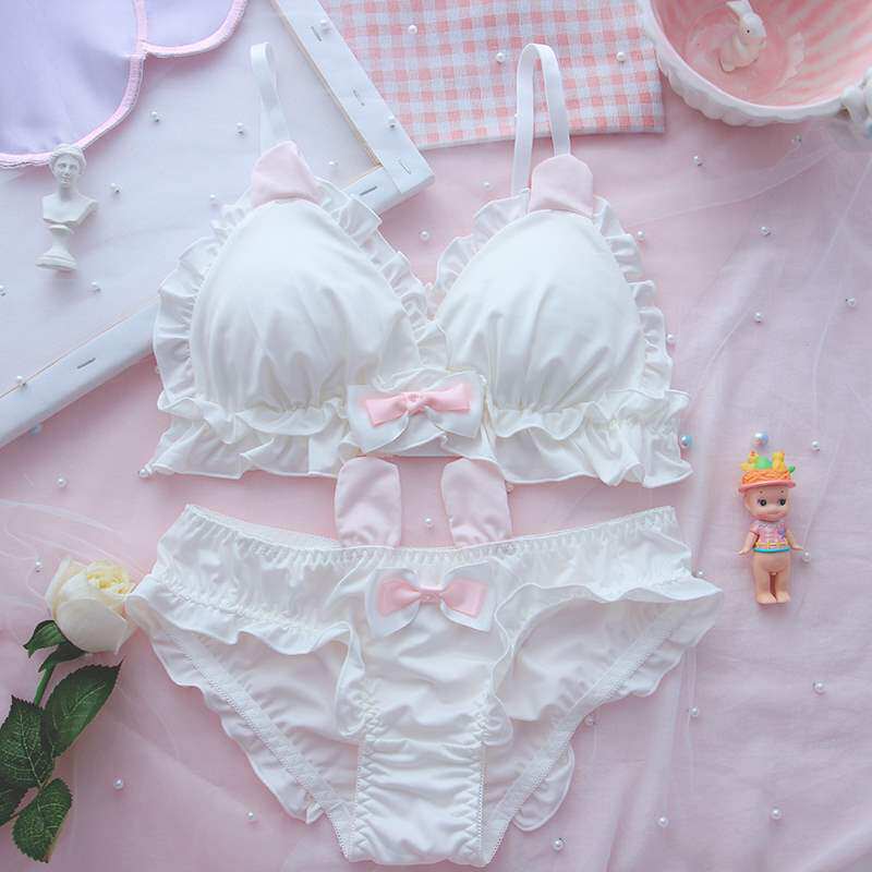 Soft cute bunny ears underwear Lolita student Japanese girl heart cute soft girl Lolita no steel ring underwear set