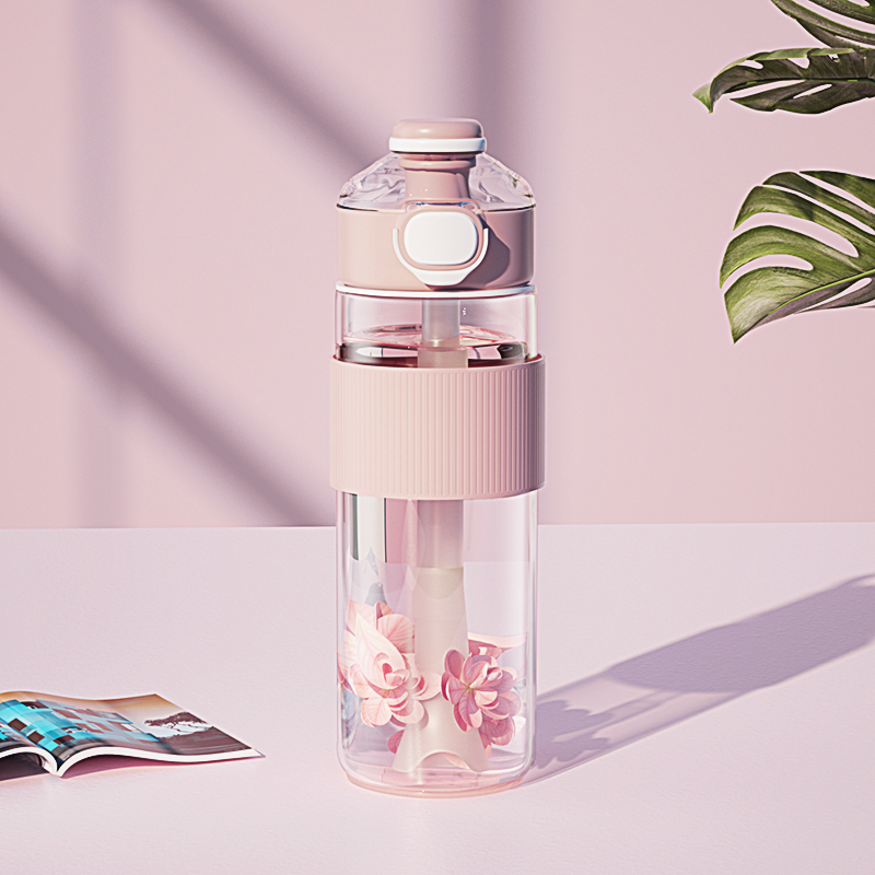 Water Glass Female High Face Value Large Capacity Sports Kettle Cups Plastic Cute Students Mesh Red Outdoor Portable Straw Cup