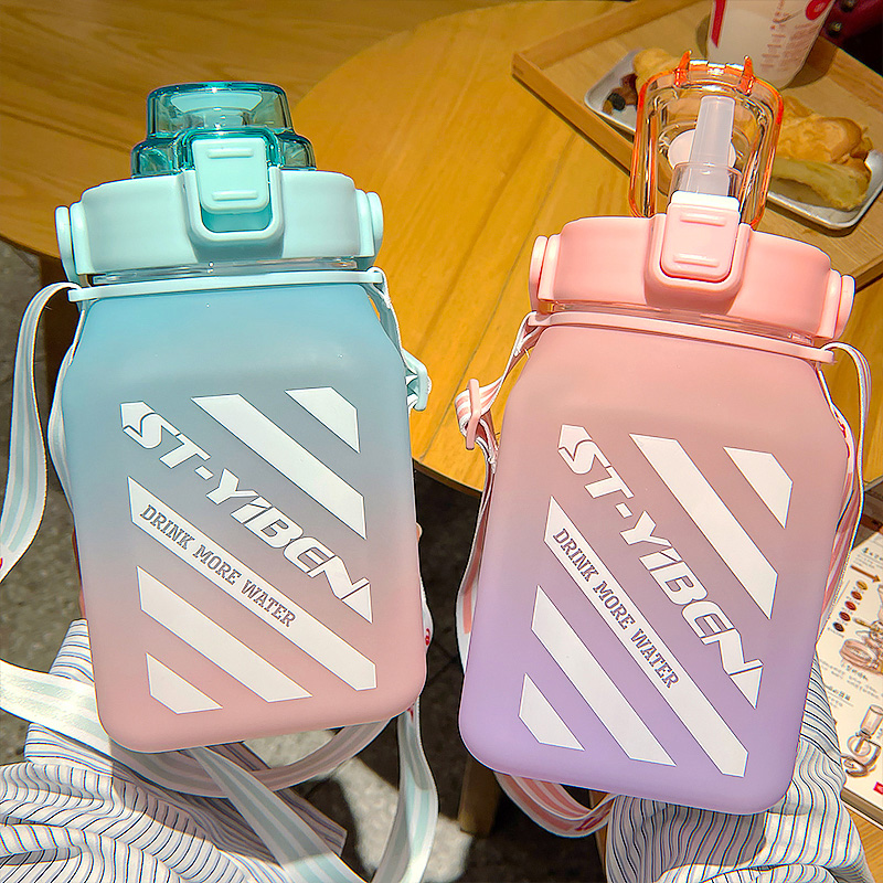 Large Capacity Straw Water Cup Girls Frosted Layer of Color Space Cup 1500ml tons Barrel Fitness Sports Kettle
