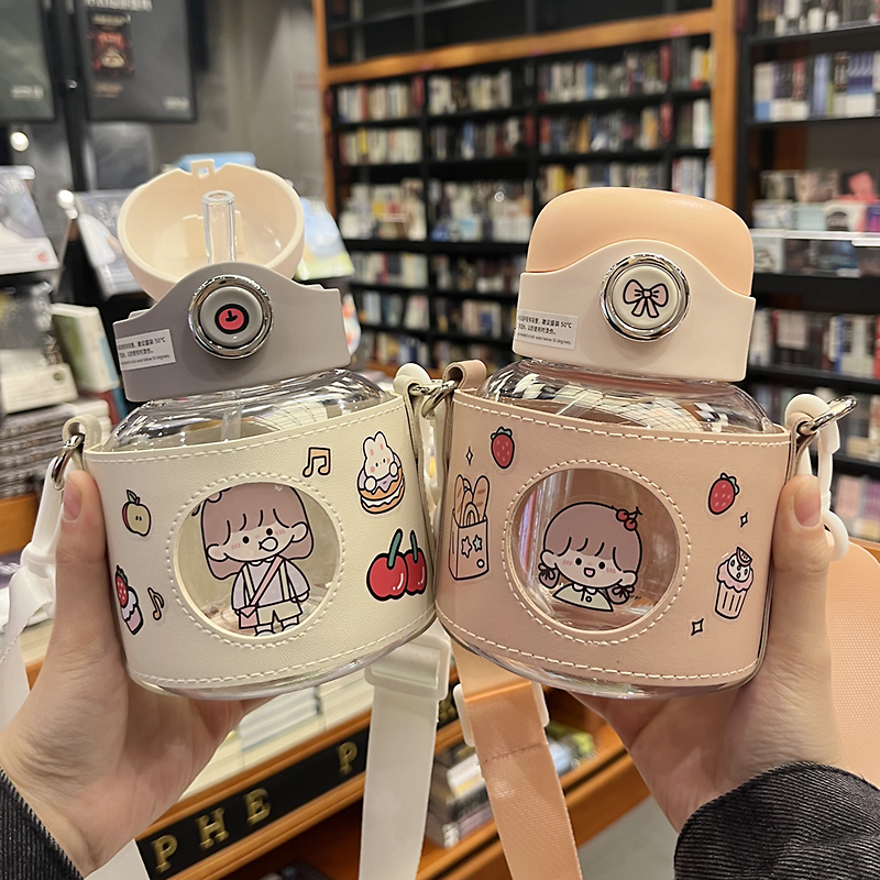 Water glass female summer large capacity high face value portable straw cup grown-up student web red ins wind plastic mug