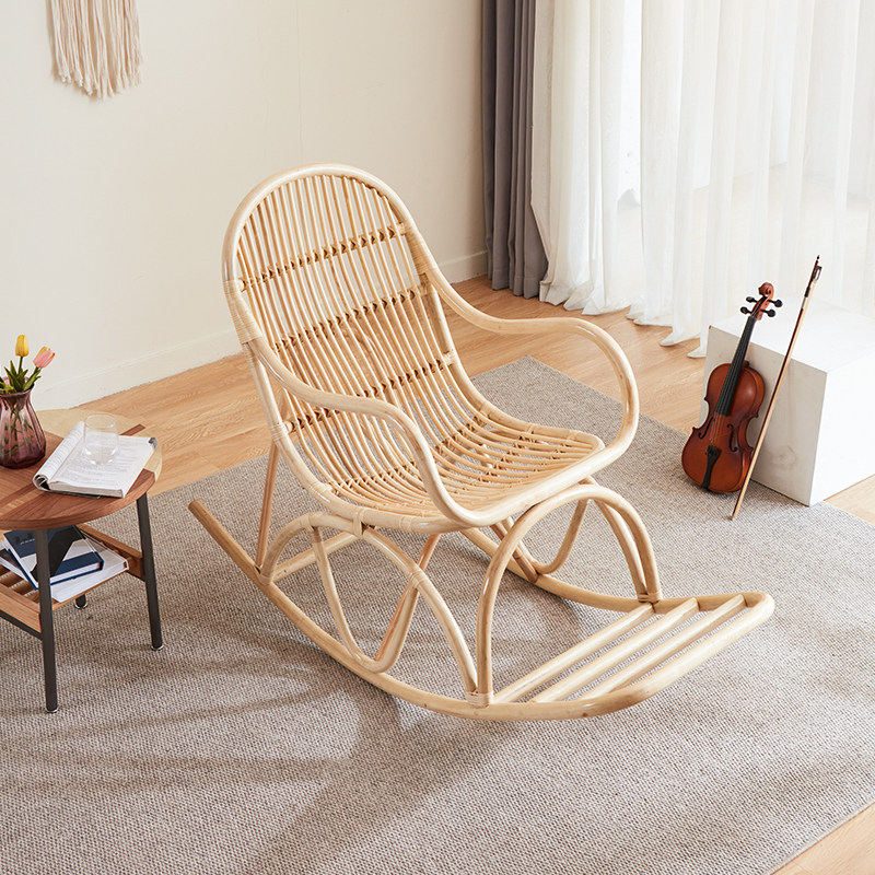 Modern minimalist rattan chair rattan rocking chair adult lounge chair balcony home leisure chair real rattan rocking chair rattan rocking chair