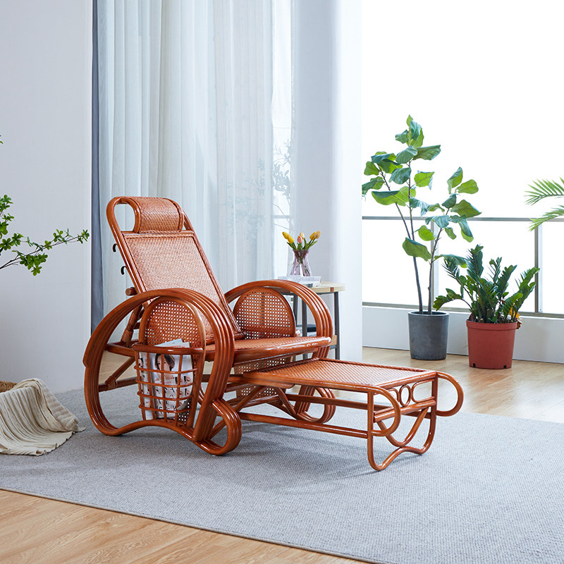 Natural Real Vine Folding Reclining Chair Old Man Casual Rattan Beach Chair Balcony Afternoon Nap Chair Comfort Adjustable Rattan Chair-Taobao