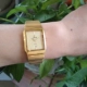 Квадратные золотые кварцевые мужские часы