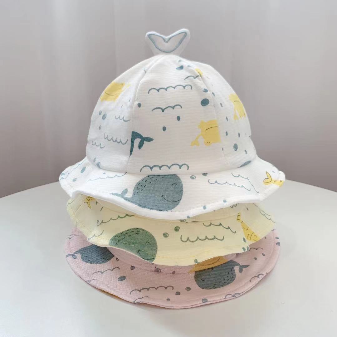 Baby spring and summer hat newborn cotton cute cartoon skin-friendly windshield bucket hat wide brim casual sunshade fisherman hat - Taobao