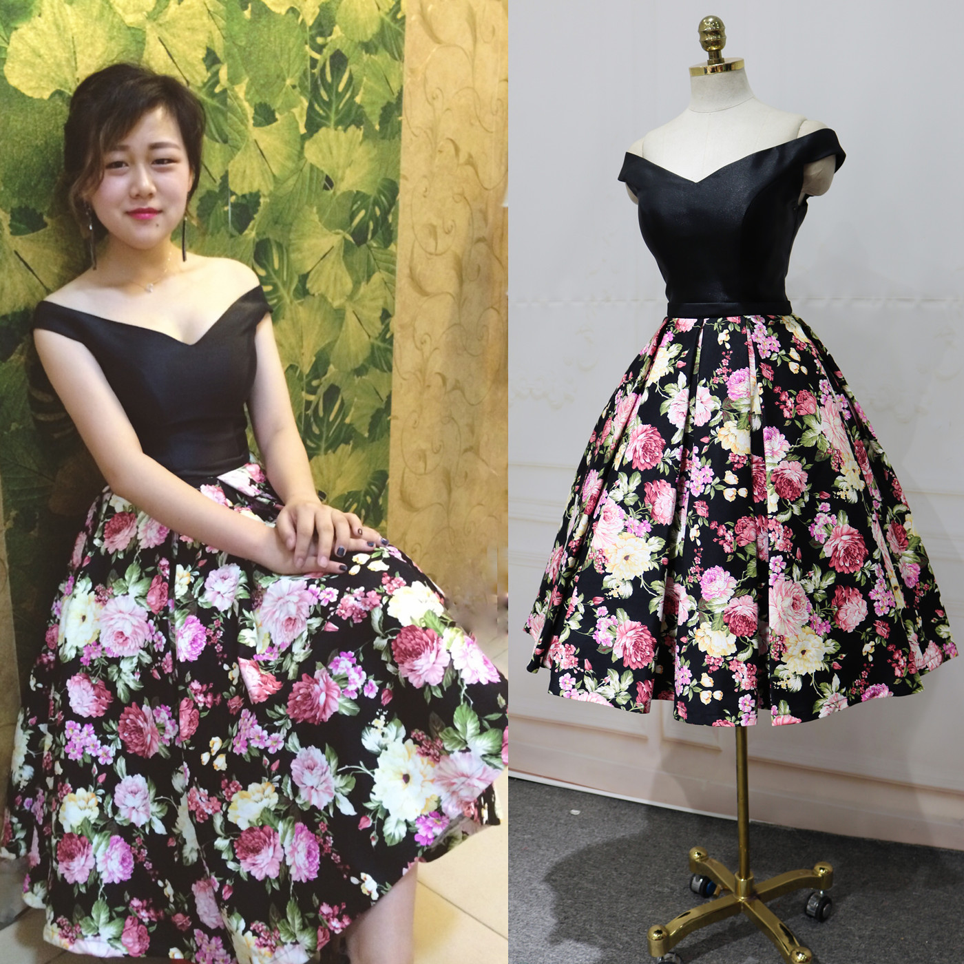 Fashion annual meeting one-shoulder bridesmaid sister evening dress birthday party banquet performance catwalk evening dress short fluffy