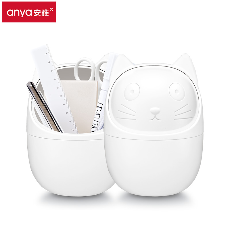 Anya New Products Cute Cat Tabletop Small Trash Cat Office in Windows Girl Snack Can