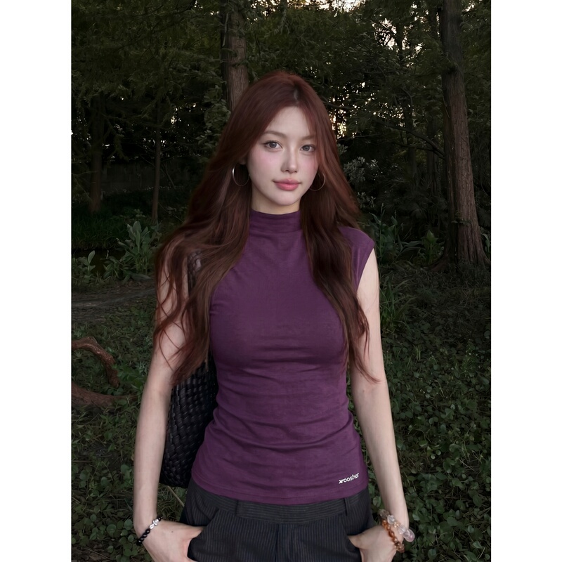 Fashionable Purple Half-High Collar Vest for Women 2026 Summer Slim Fit Sleeveless Top Sexy Inner Wear Outer Wear Fashionable Purple Half-High Collar Vest for Women 2026 Summer Slim Fit Sleeveless Top Sexy Inner Wear Outer Wear
