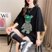 Pregnant women with spring and summer 2022 new bear t-shirt short-sleeved loose medium and long-term leisure summer Korean top fashion