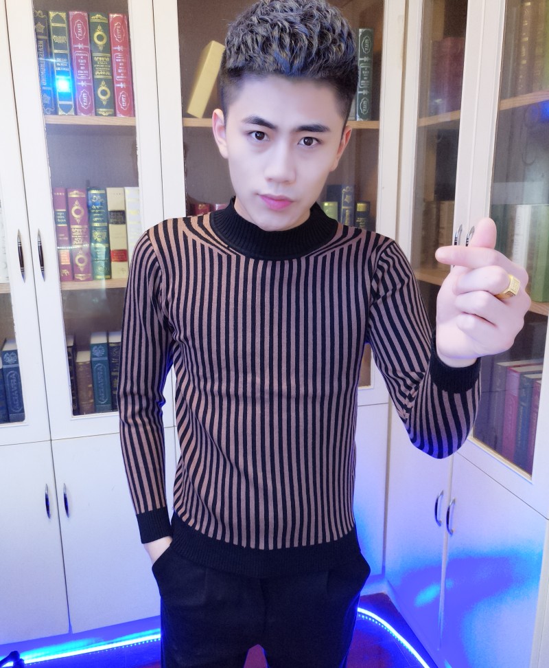 Áo len cao cổ nam mùa đông Áo len mỏng nam hàn quốc Xu hướng sọc cá tính Áo len nam xã hội áo hoodie nam form rộng