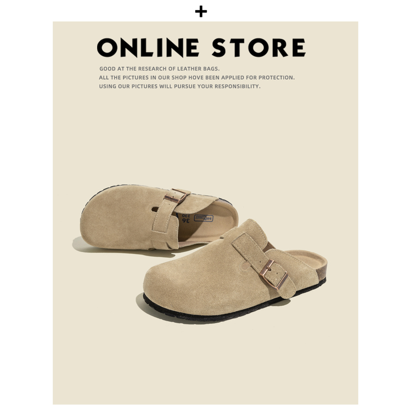 [in Stock, Price 78] Buyi Shoe Factory Genuine Leather Birkenstock Shoes for Women, Suitable for Outdoor Wear, Fishing, Cork Birkenstock Closed-Toe Half-Slippers