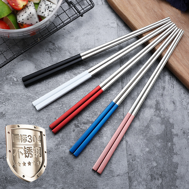 Upscale thickening 304 Stainless Steel Chopsticks Creative Personality Non-slip Full Square Chopsticks 5 Double Home Fitted Home Alloy Chopsticks