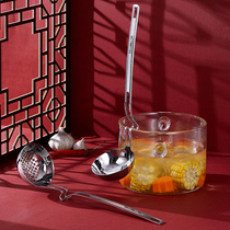  Hot pot spoon Large soup spoon leaky spoon household soup can be hung on the wall 304 stainless steel thickened long handle spoon hook