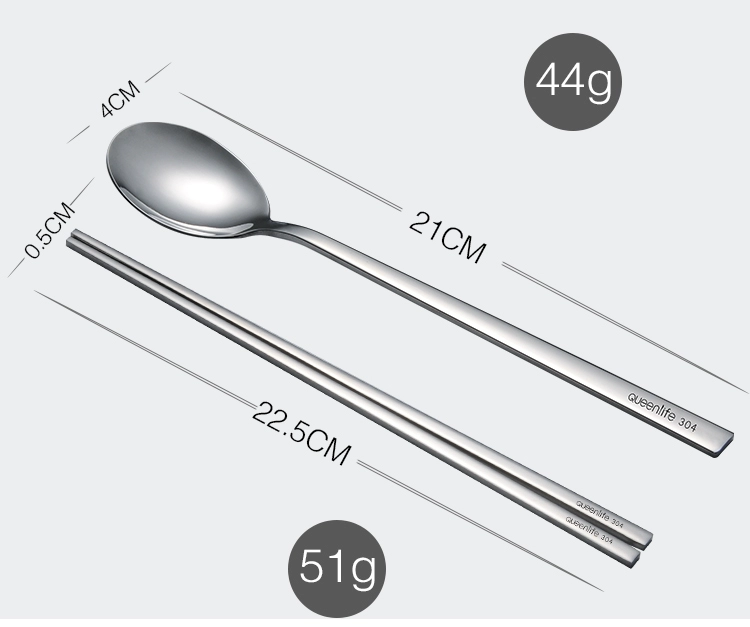 304 thép không gỉ Hàn Quốc bộ đồ ăn xách tay rắn đũa phẳng muỗng bộ du lịch hộp dao kéo đũa muỗng hai bộ