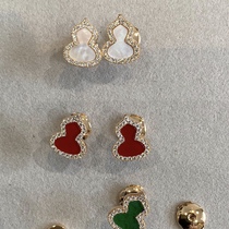 VCA DIY gourd stud earrings red onyx 18k rose gold earrings set with diamonds Chinese style light luxury temperament earrings women