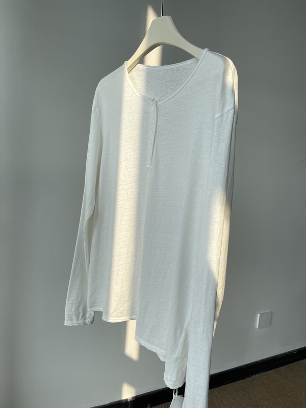 Japanese Imported Washed Cotton Vintage-Style Henley Collar Long-Sleeve Shirt/Inner Layer