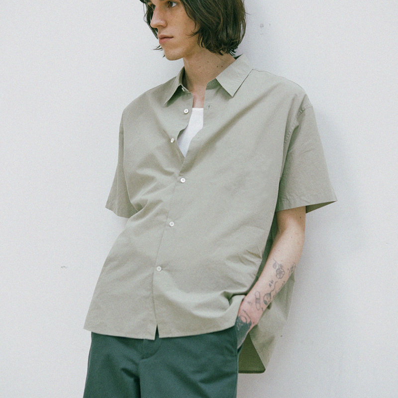 26 New Retro Simple Mint Green Short-Sleeved Shirts, Loose Casual Versatile Pure Cotton Oversized Shirts for Men and Women in Summer