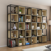Wrought iron solid wood entrance screen Office partition Floor shelf Bookshelf bookcase Bogu display rack Toy storage