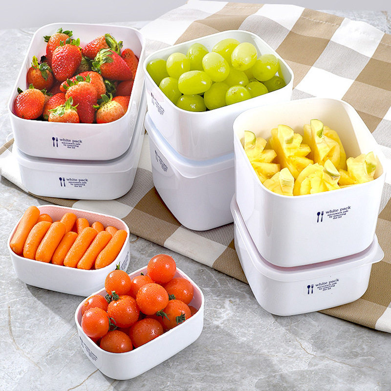 Japan Imported Fridge Fruit Refreshing Box Plastic Containing Box Portable Boxed Lunch Box Sealed Box Fresh White