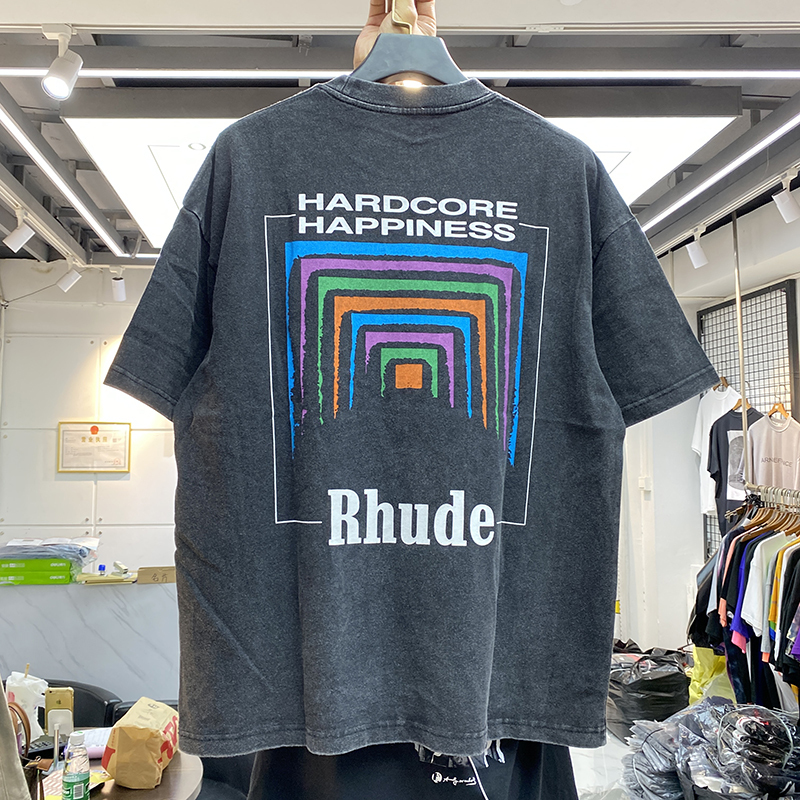 ins Super Popular Summer New Rhude Short-Sleeved T-Shirt with Cigarette Box Array Abstract Colorful Tunnel Print Loose Casual T-Shirt ins Super Popular Summer New Rhude Short-Sleeved T-Shirt with Cigarette Box Array Abstract Colorful Tunnel Print Loose Casual T-Shirt