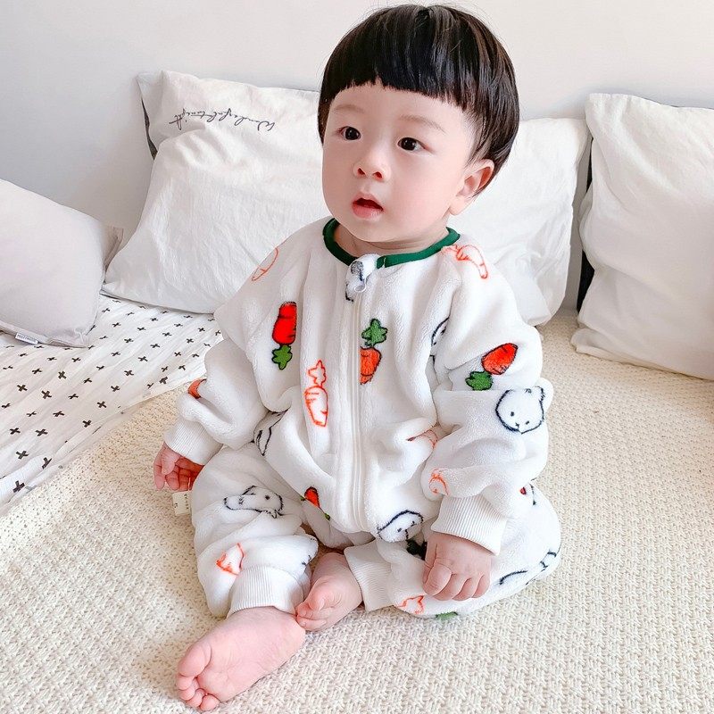 Children Limen Sleeping Clothes Autumn Winter Flannel Thickened 1-year-old baby girl Anti-kick boy Coral Suede Sleeping Bag