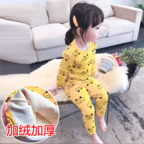 Baby thermal underwear set cotton autumn and winter plus velvet thickened childrens autumn clothes and trousers for boys and girls pajamas
