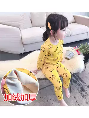 Baby thermal underwear set pure cotton autumn and winter plus velvet thickened children's autumn clothes sanitary pants Boys and girls pajamas