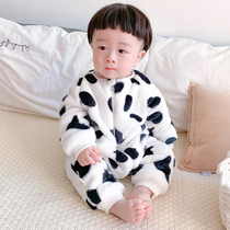 Childrens one-piece pajamas Coral velvet autumn and winter velvet thickened childrens boys  baby baby sleeping bag flannel