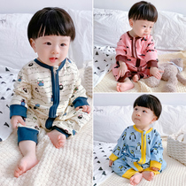 Children conjoined pyjamas spring autumn pure cotton long sleeves 1-3 years old 2 baby baby zipped sleeping bag 4 boy girl crawl 5