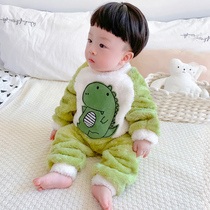 Child Sleepwear Autumn Winter Flannel Thickening 1-3 Year Old Boy 2 Children 4 Baby Coral Suede Home Suit 5