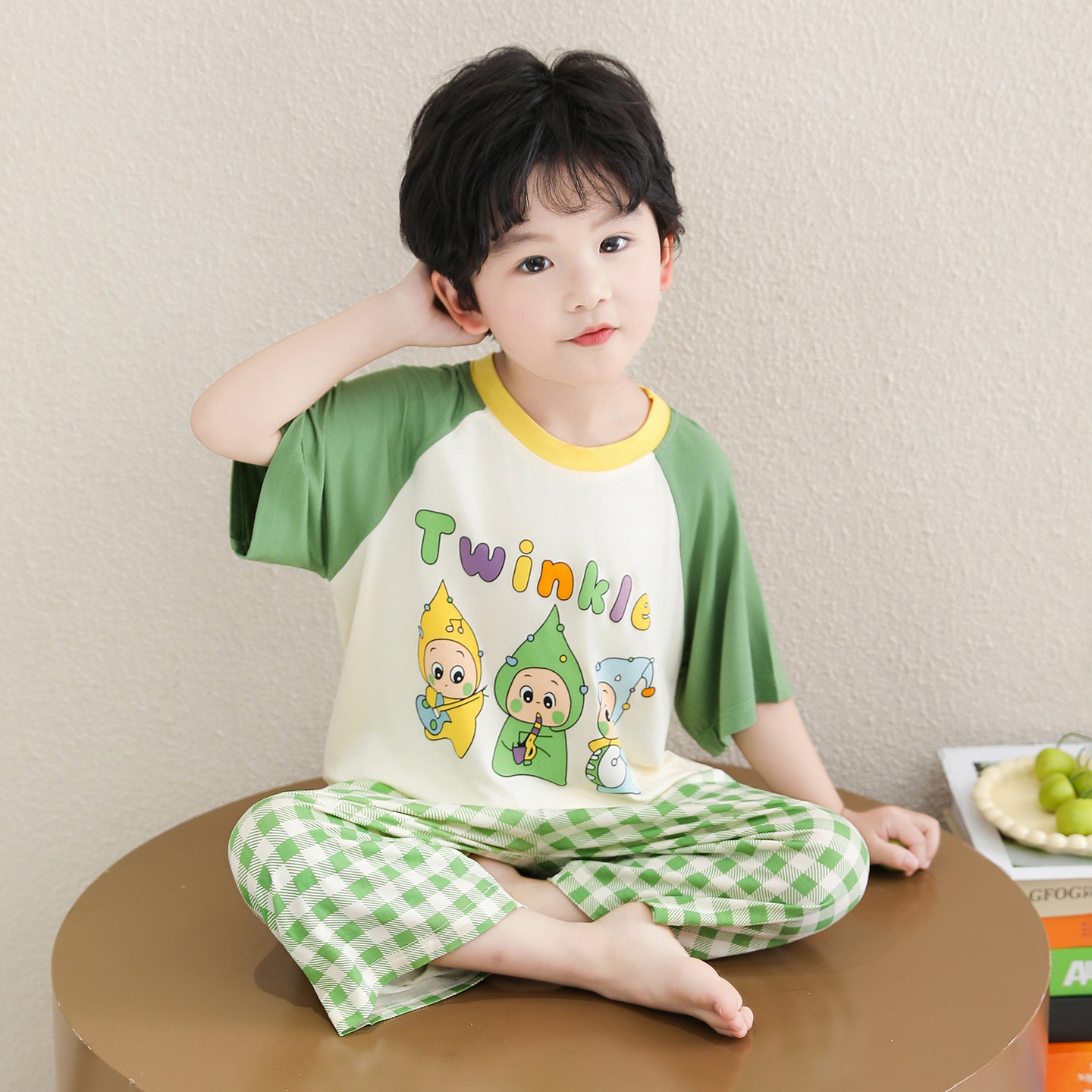 Boys' Pajamas Modal Summer Thin Style Three-Quarter Sleeve 2026 New Model Baby Air Conditioning Clothing Children's Loungewear Boys — 1