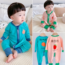 Baby one-piece sleepwear spring autumn pure cotton 1-3 years old baby boy anti-kick sleeping bag 2 boys 4 girls anti-cool and climbing suit 5