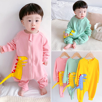 Baby Conjoined Pyjamas Spring Autumn Pure Cotton Dinosaur Baby Boy Khaama Climbing Clothes Boy Girl Child Anti Kick Sleeping Bag Home Clothes
