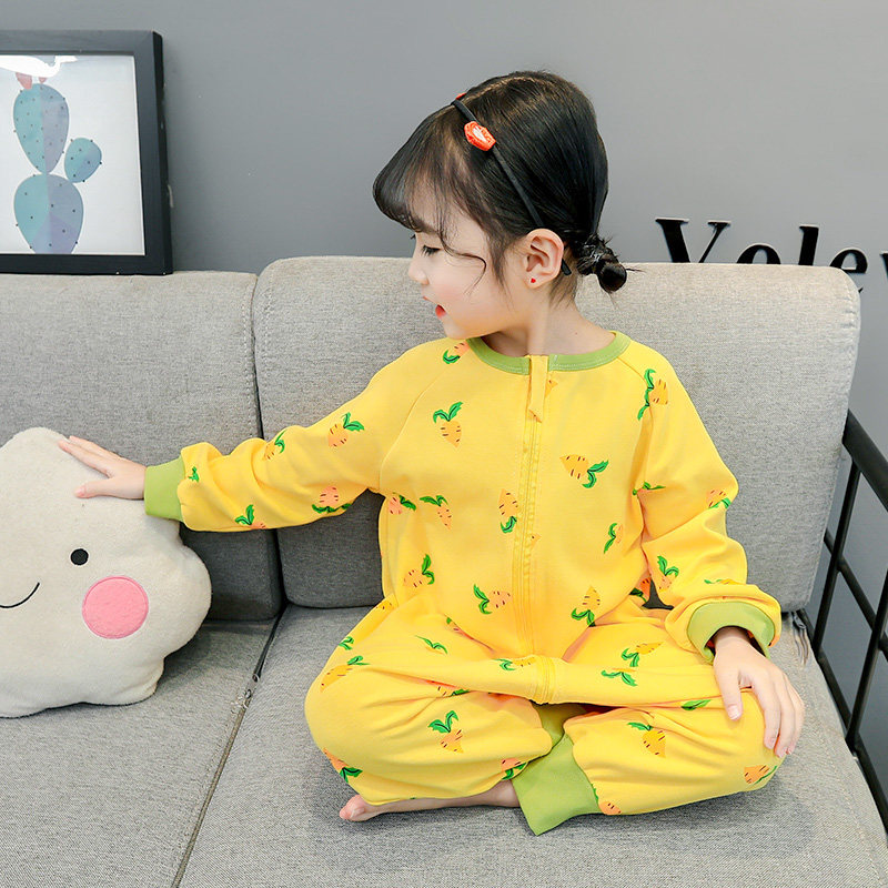 Girl's sleepwear Spring fall Children's baby Children's pure cotton Home Suits Long Sleeves Defense of Cool Women Baby Sleeping Bag