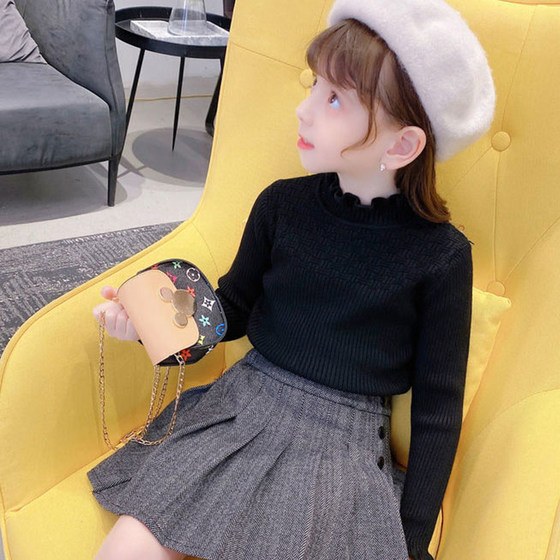 Girls thin sweater 2024 spring and autumn new style little girl simple inner top girl baby solid color bottoming sweater
