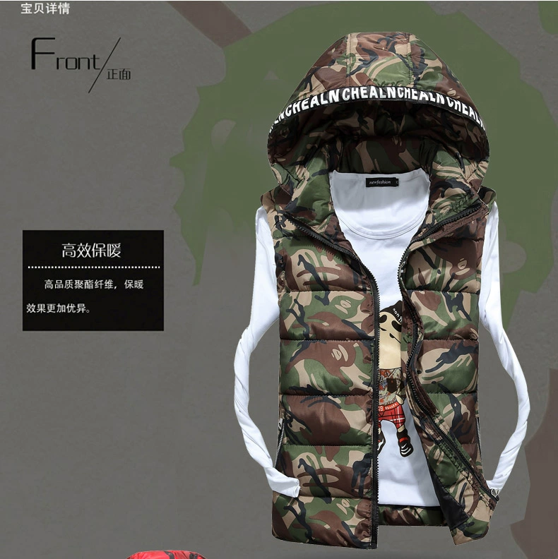 Áo vest nam ngụy trang cotton 2017 thu đông 2017 mới đôi nam nữ phiên bản hàn quốc áo khoác không tay nam vest cotton áo ba lỗ trắng