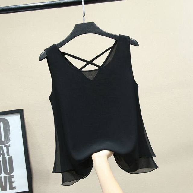 Summer camisole Korean style women's outerwear new chiffon shirt European station large size loose sleeveless bottoming top