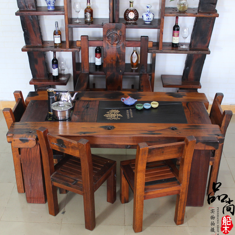 Thuyền cũ bàn trà gỗ kết hợp bàn cà phê gỗ rắn Trung Quốc đồ nội thất cổ ban công ngoài trời bàn trà bàn ghế Kung Fu bàn trà - Bàn trà mẫu bàn ghế phòng khách
