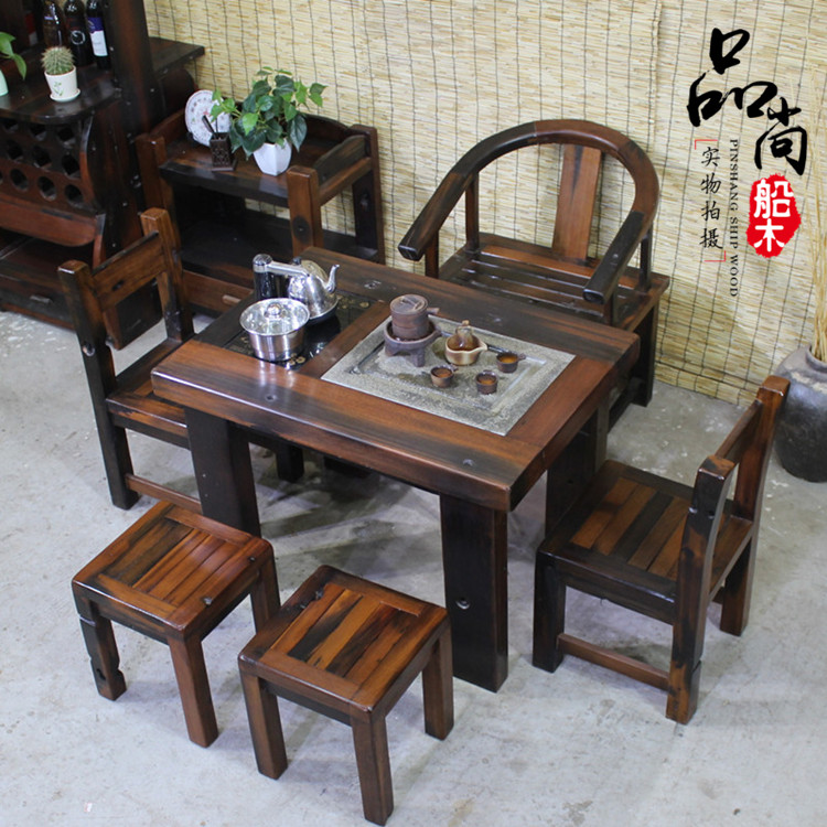 Thuyền gỗ cũ bàn ghế gỗ kết hợp gỗ rắn Trung Quốc đồ cổ ngoài trời ban công bàn trà kung fu bàn trà bàn cà phê - Bàn trà bàn uống trà