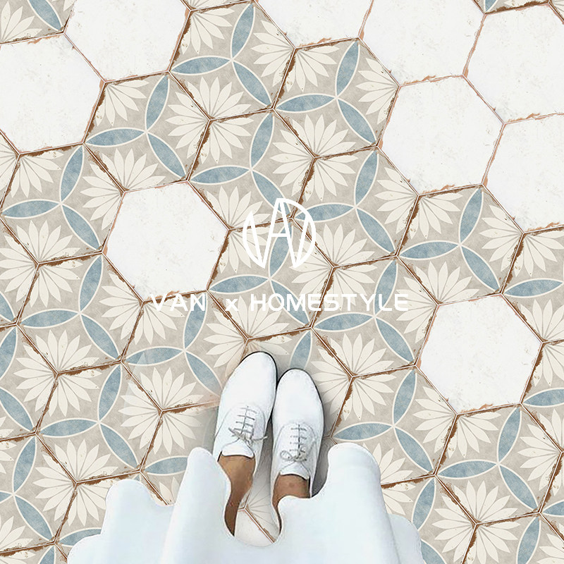 Vannet Vintage old hexagonal tiles Balcony hexagonal floral pieces Nordic kitchen bathroom wall floor tiles