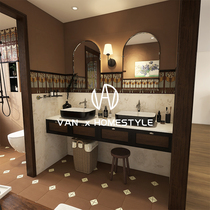 Vannet French caramel color bathroom tiles medieval style retro bathroom toilet wall tiles kitchen floor tiles