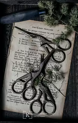 Crane-shaped scissors, cross-stitch small scissors, retro embroidery scissors, tea ceremony, tea bag, scissors, photography props