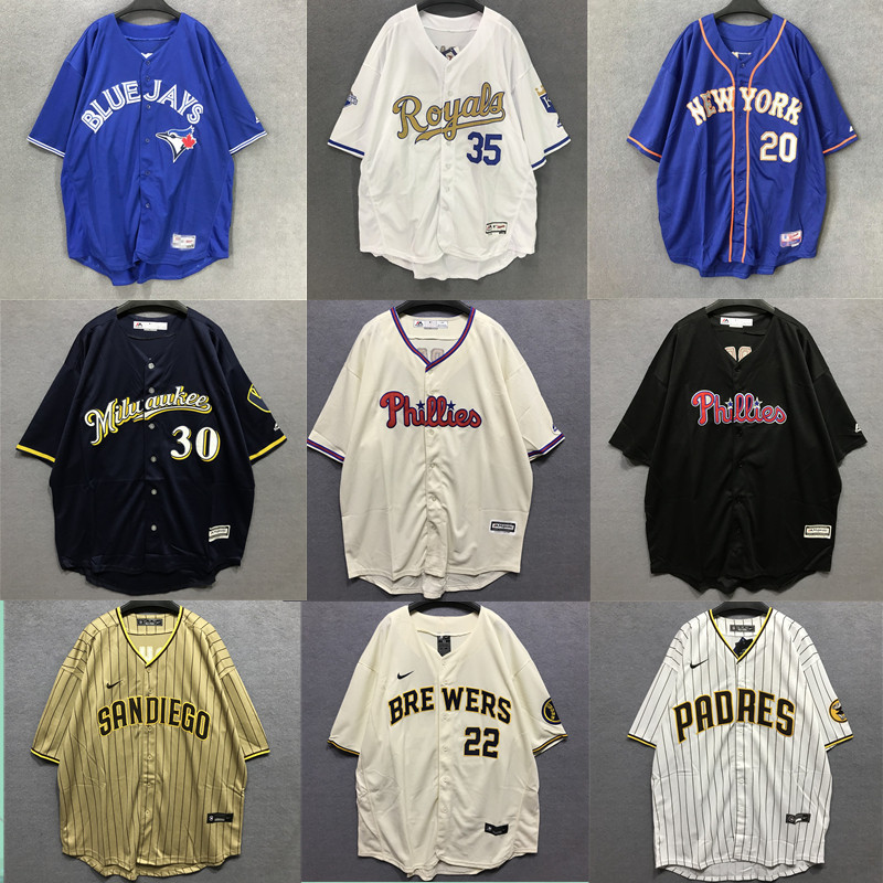 European and American hiphop shirt T-shirt Harajuku street digital BF hip-hop style loose jersey baseball cardigan short-sleeved men