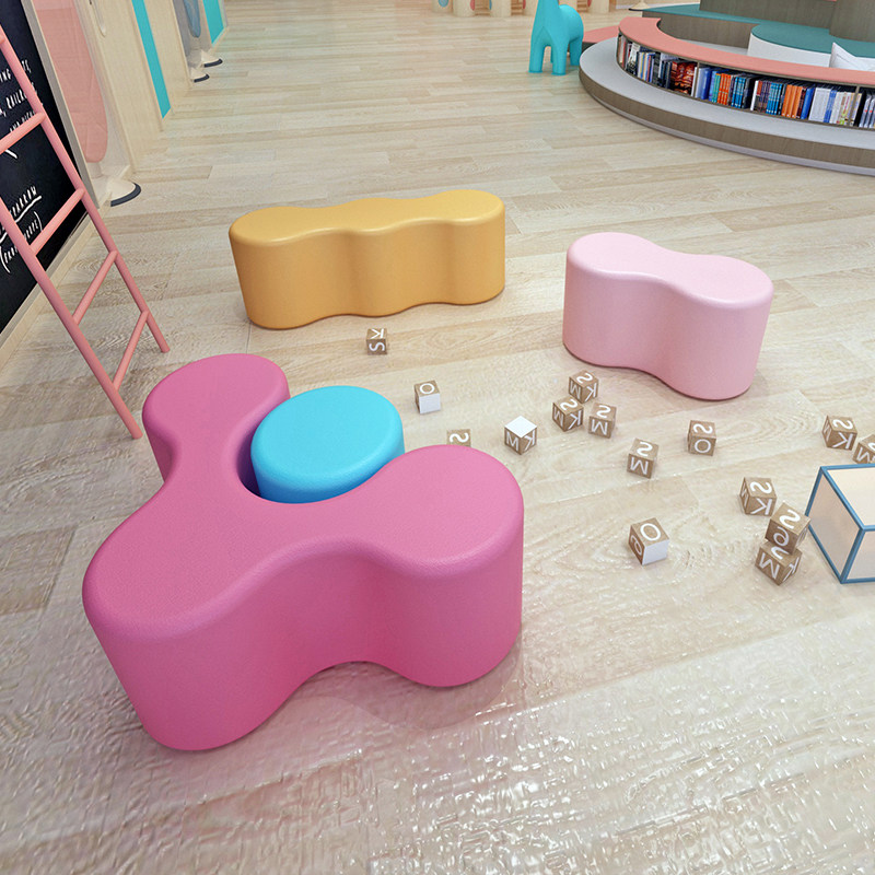 Early education kindergarten training art center reading bar soft bag round stool children's parents creative special-shaped combination sofa