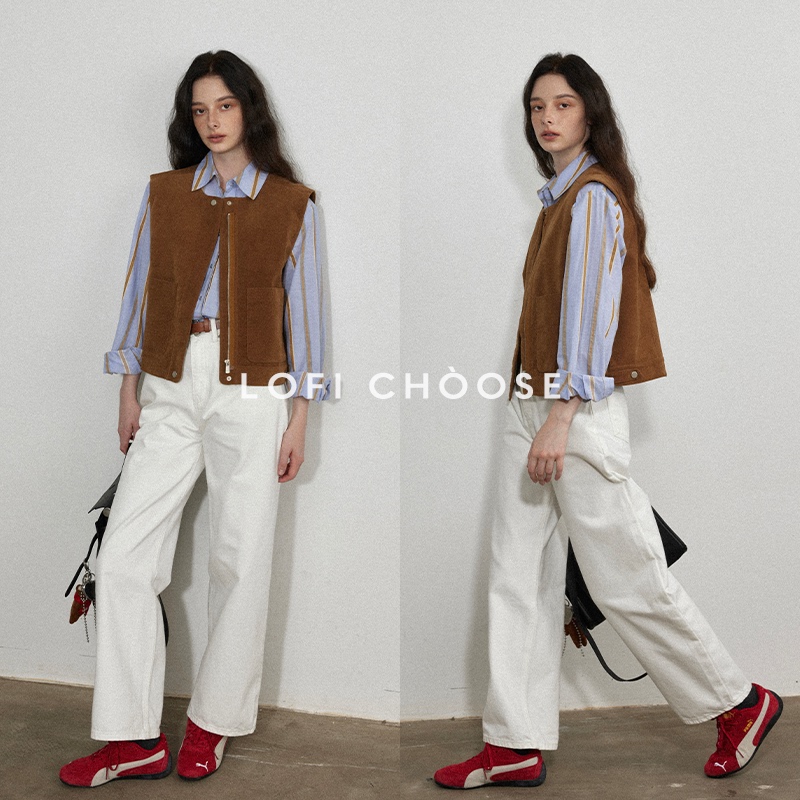 Lofi Choose「Proportion Straight Leg Jeans」Retro Denim Pants for Women, Spring Casual Loose High-Waisted Straight Pants