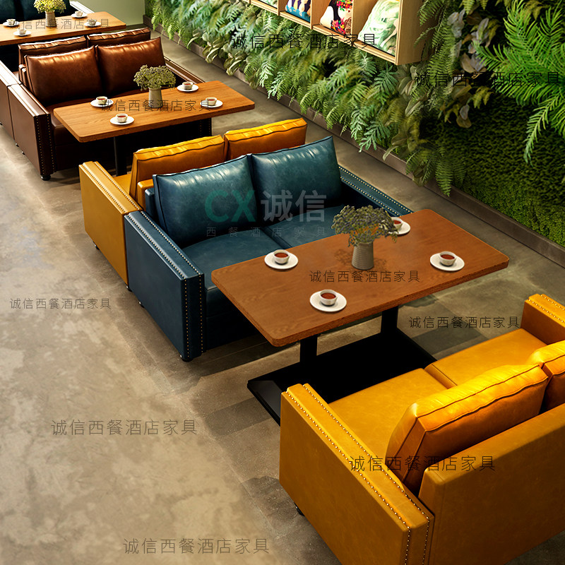 Cafe tables and chairs combined dessert dairy tea shopthemed Western Restaurant Vintage Music Clear Bar Sofa Card seat