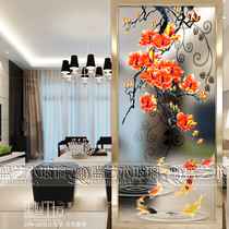 Screen art glass entry porch living room partition wall sliding door sliding door shoe cabinet double-sided frosted craft flower fish