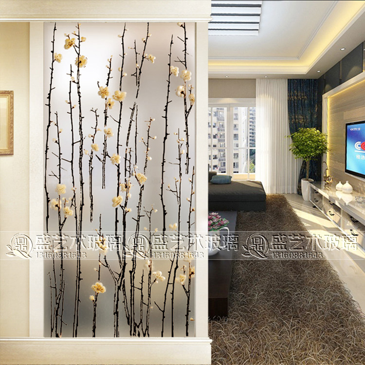 Simple screen art glass enters the door to the wall wall parcel wall wall cabinet process glass ink plum