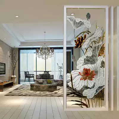 Art glass screen partition porch background wall shoe cabinet glass double-sided frosted glass carved ice clear jade