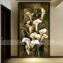 Classical European style craft art glass carving painted 3D porch aisle background wall screen calla lily