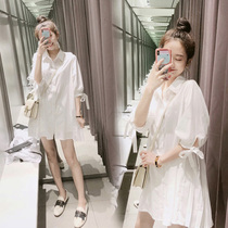 Big Code Womens Dress 2019 Summer New Korean Version Loose White Shirt With Dress Fat Mm Super Fairy Ocean Shirt Dress